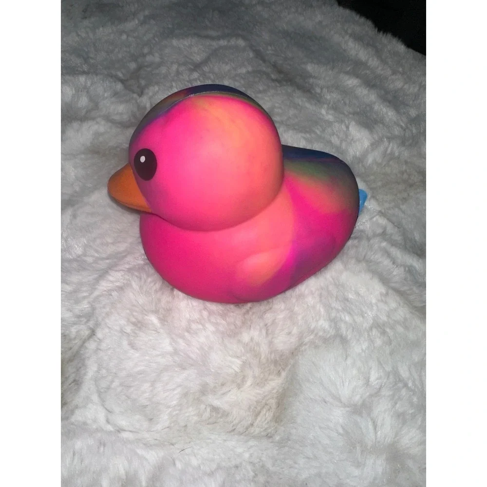 Squeezy Rainbow Rubber Duck Sensory Fidget Toy Pink Blue Tie Dye Stress Relief 1